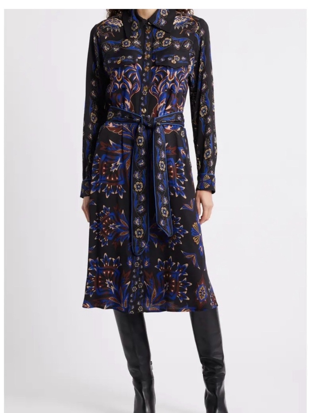 NWT FARM Rio Black Arabesque Mix Scarves Midi Dress L